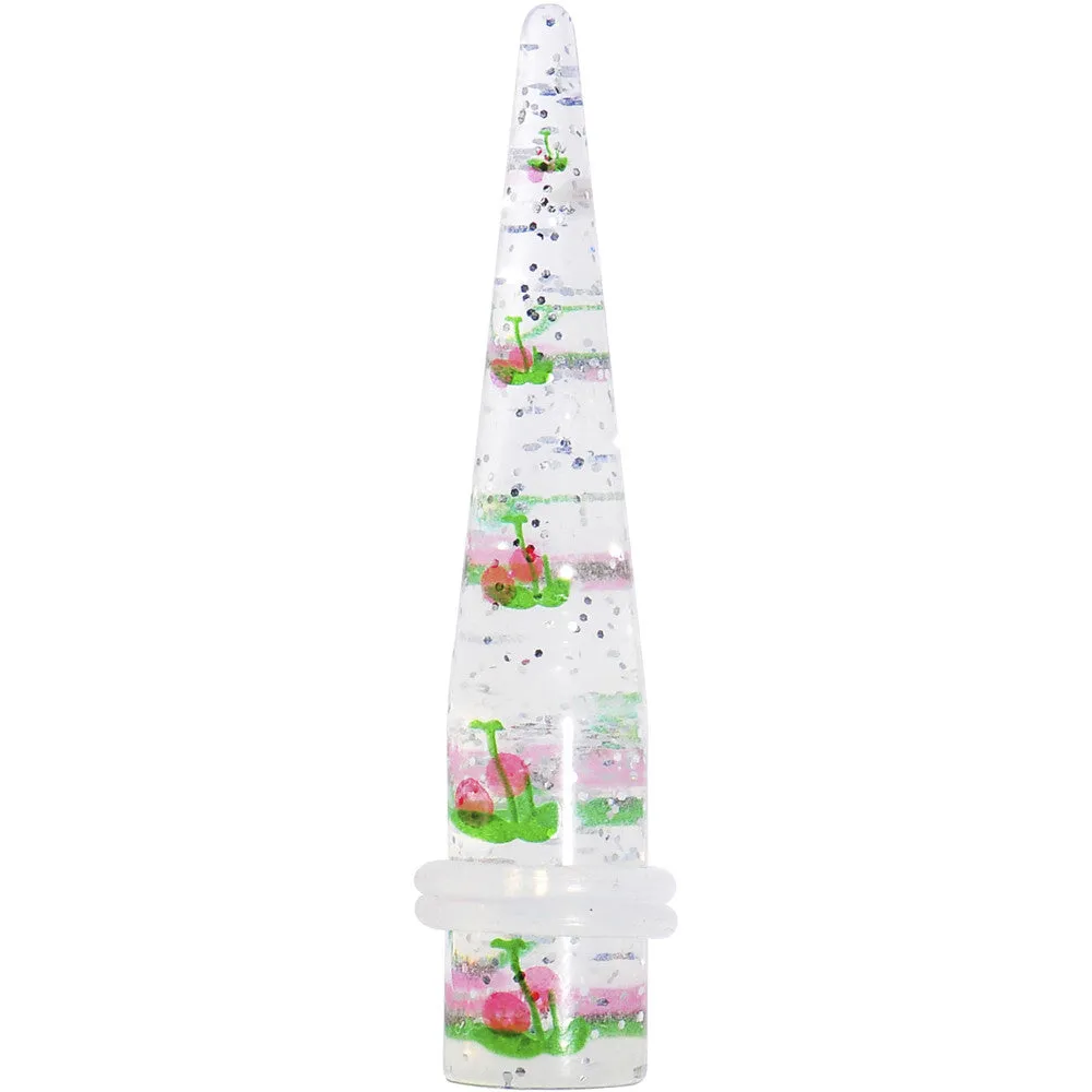 00 Gauge Clear Acrylic Glitter Pink Cherry Confetti Taper