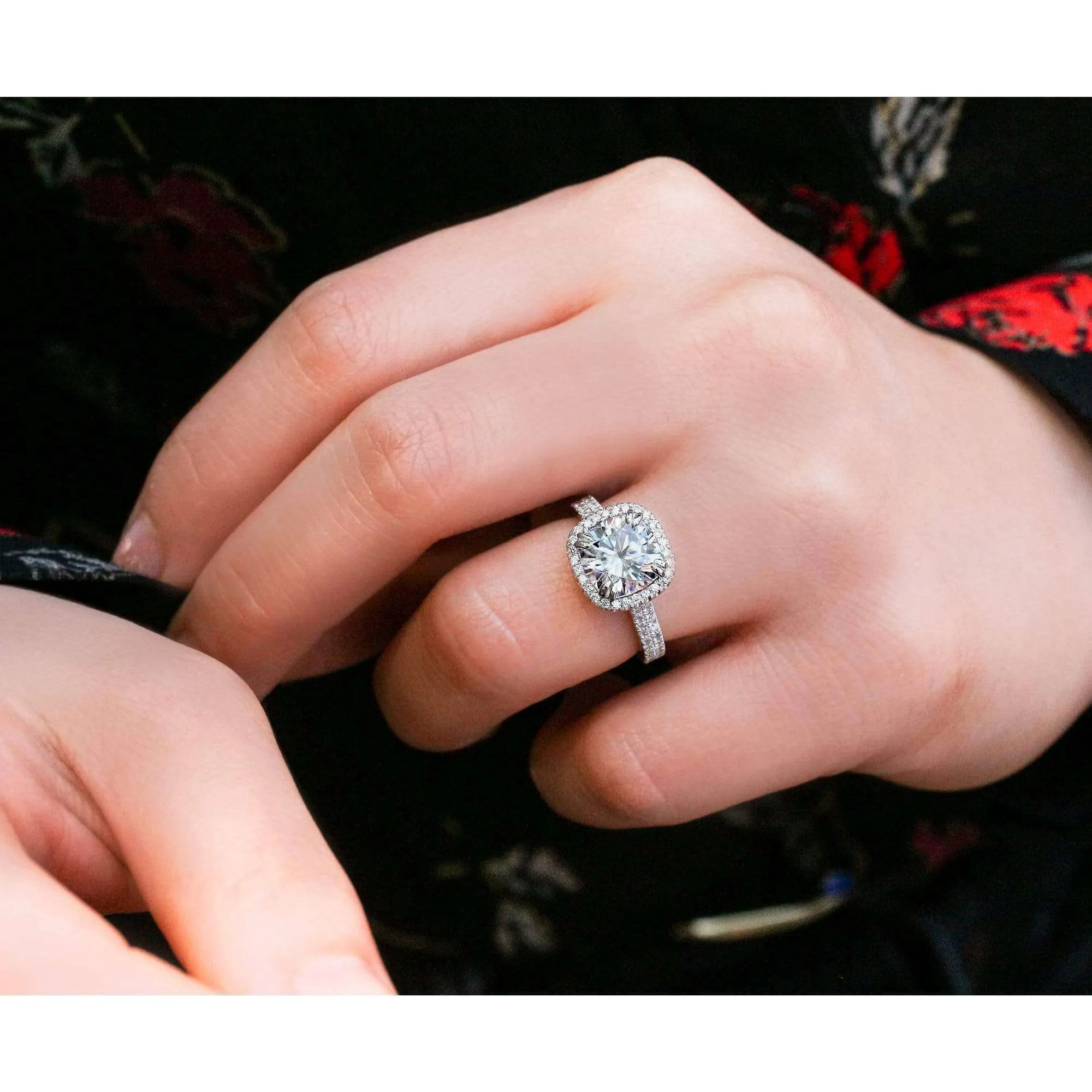 2.8ct Moissanite Ring & Diamond Head Halo 14k Gold