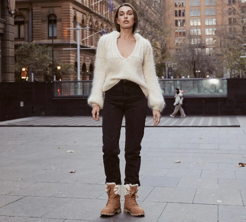 AUSTRALIAN SHEPHERD® UGG Women Sheepskin Wool Lace Up Chunky Boots Mina