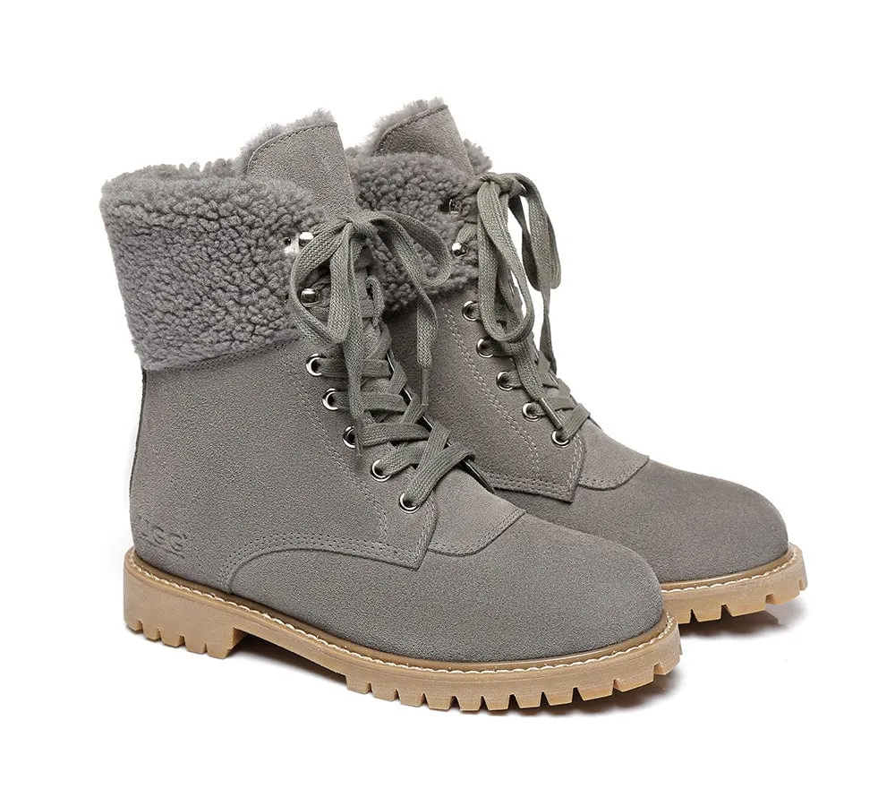 AUSTRALIAN SHEPHERD® UGG Women Sheepskin Wool Lace Up Chunky Boots Mina