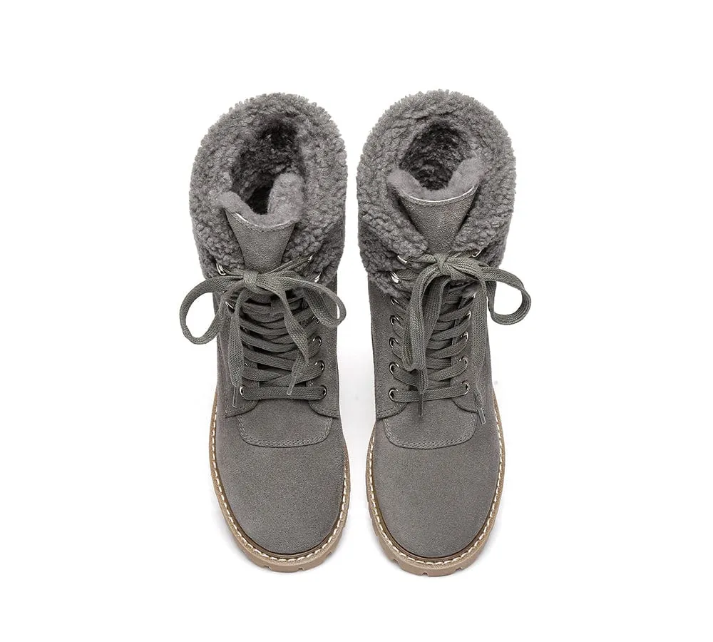 AUSTRALIAN SHEPHERD® UGG Women Sheepskin Wool Lace Up Chunky Boots Mina