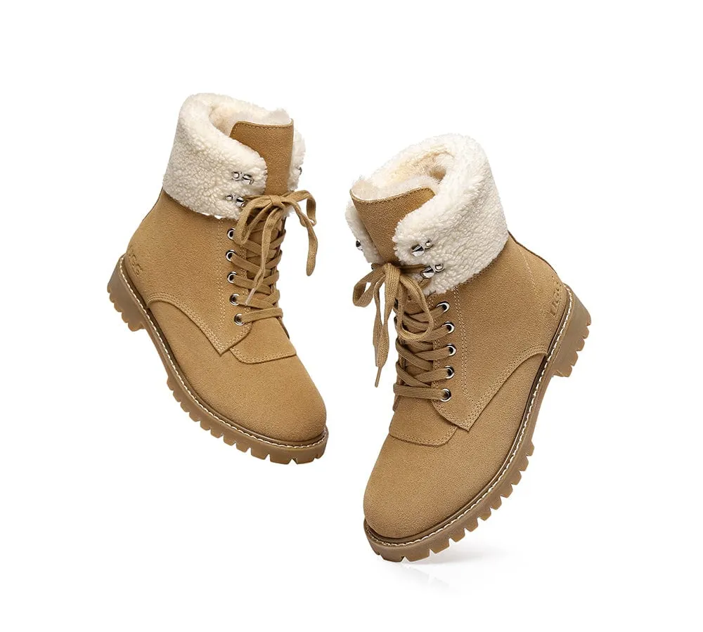 AUSTRALIAN SHEPHERD® UGG Women Sheepskin Wool Lace Up Chunky Boots Mina