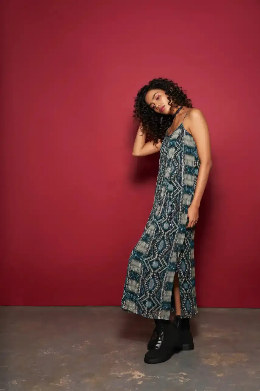 Blue Abstract Printed Slip Dress