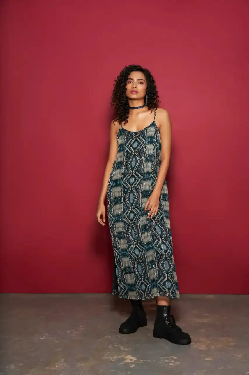 Blue Abstract Printed Slip Dress