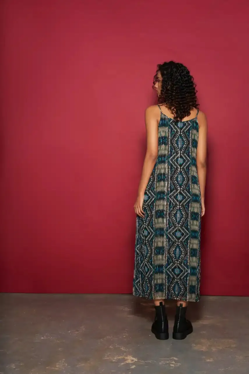 Blue Abstract Printed Slip Dress