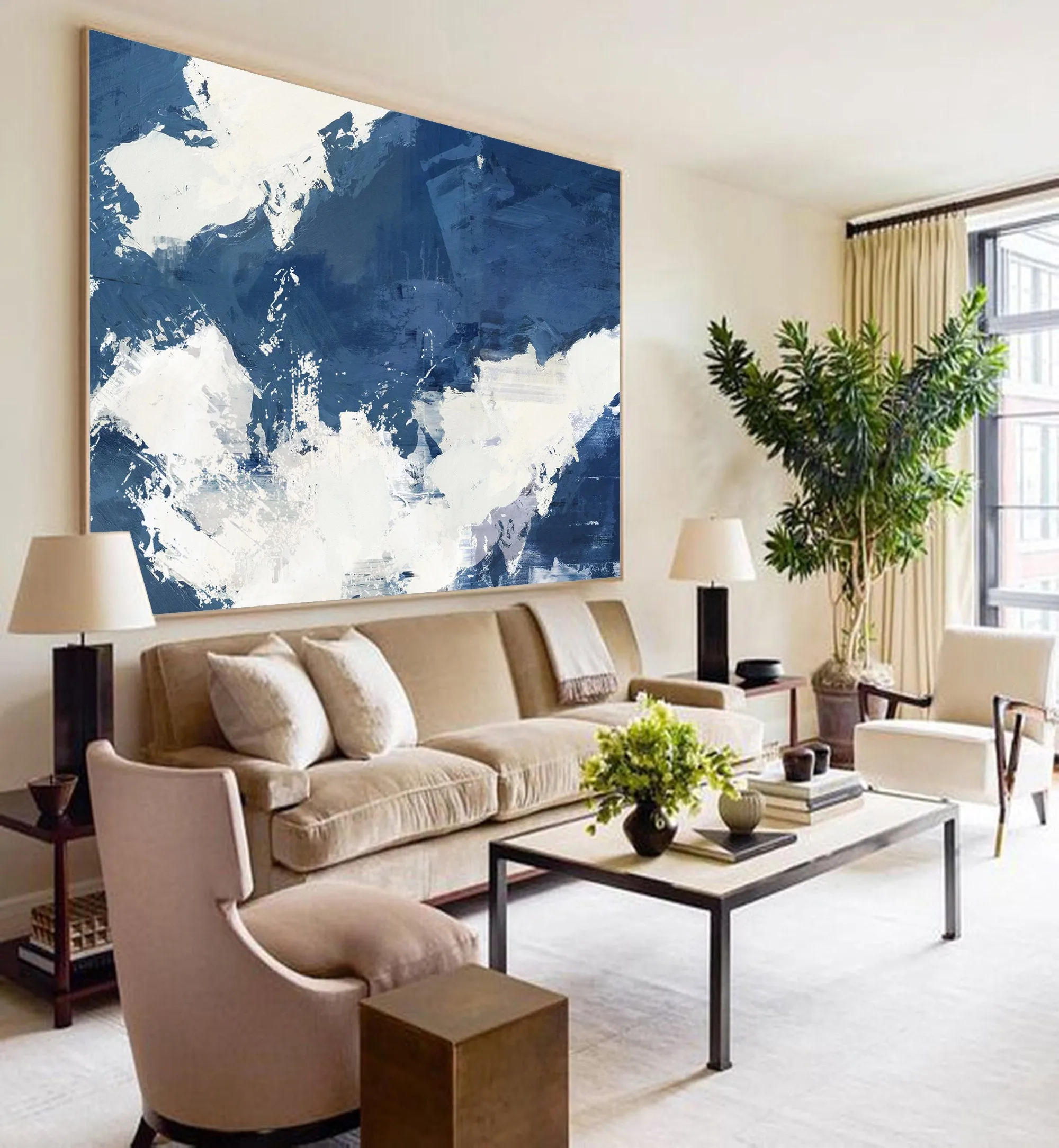 Blue White Abstract Painting White Cloud Painting Big Wall Paintings Dp127