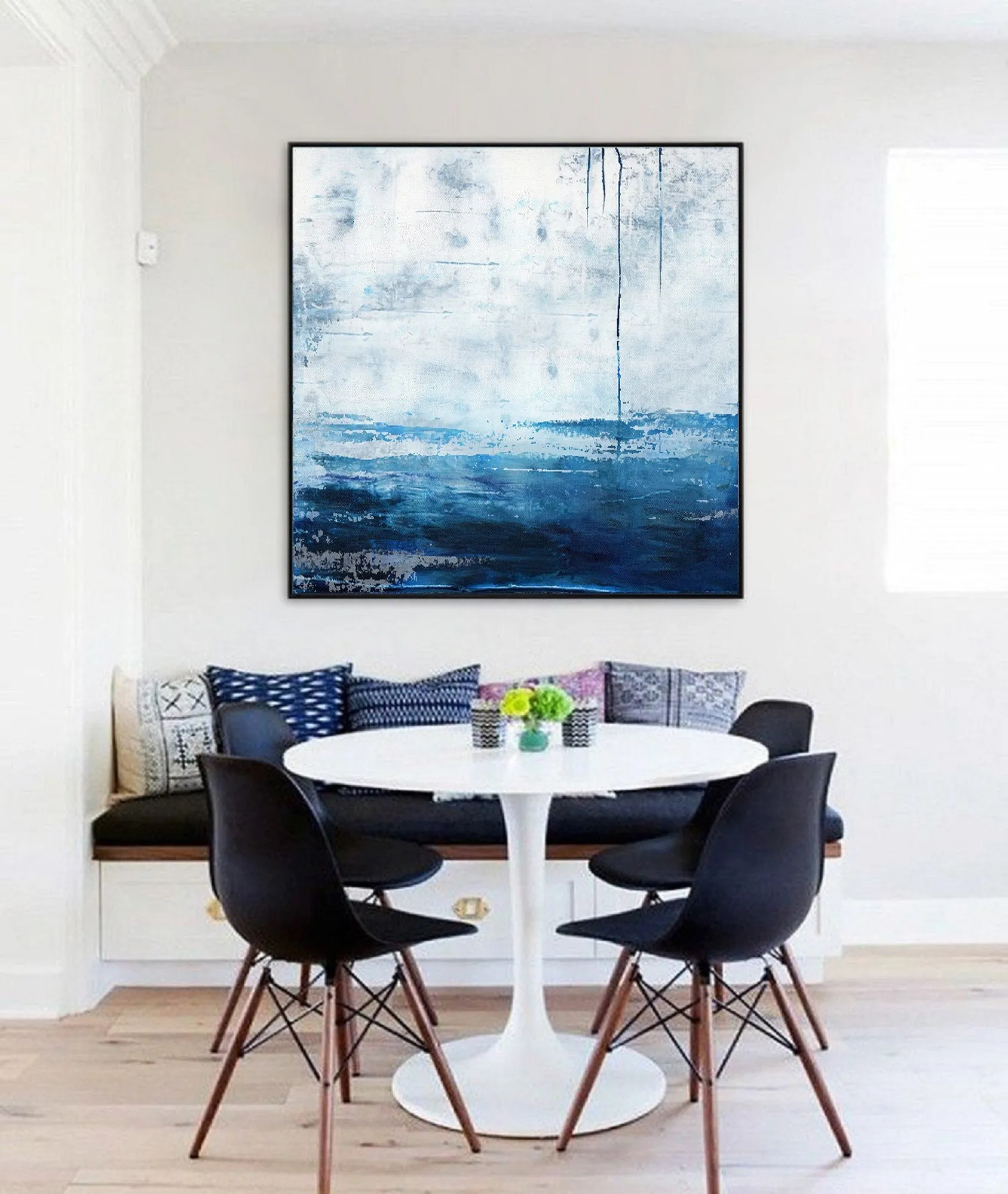 Blue White Sea Abstract Oil Painting Large Wall Sky Oil Painting Np036