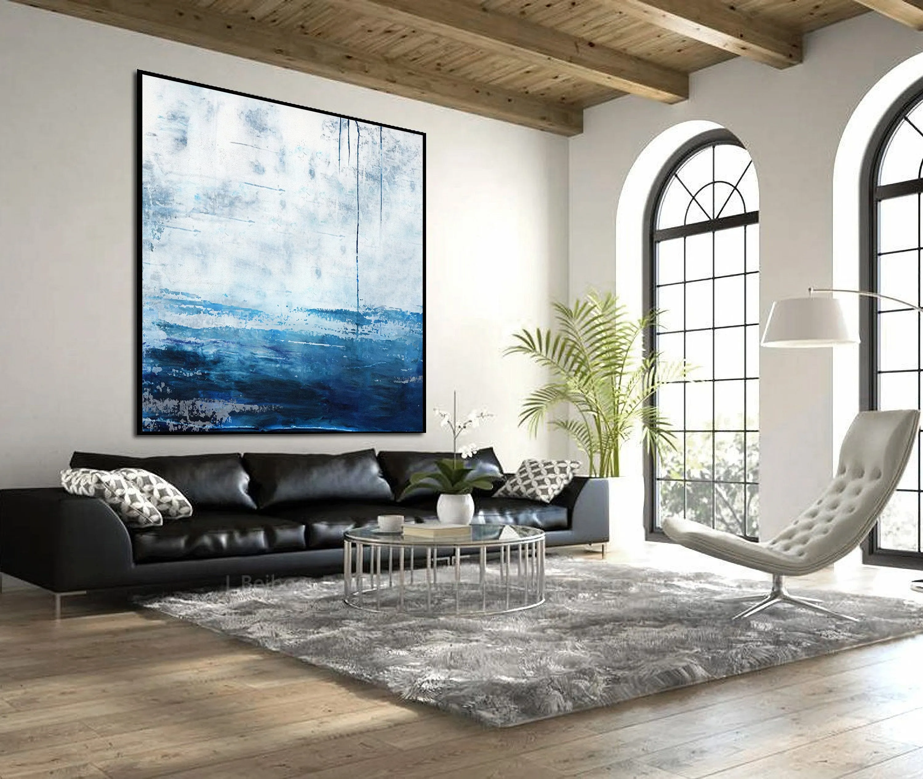 Blue White Sea Abstract Oil Painting Large Wall Sky Oil Painting Np036