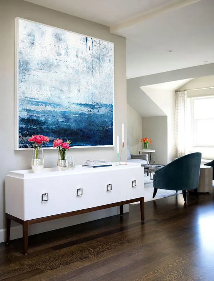 Blue White Sea Abstract Oil Painting Large Wall Sky Oil Painting Np036