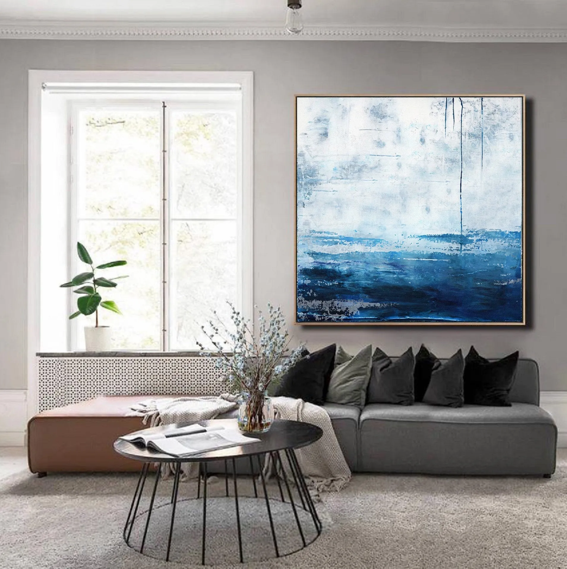 Blue White Sea Abstract Oil Painting Large Wall Sky Oil Painting Np036