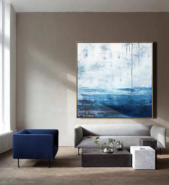 Blue White Sea Abstract Oil Painting Large Wall Sky Oil Painting Np036