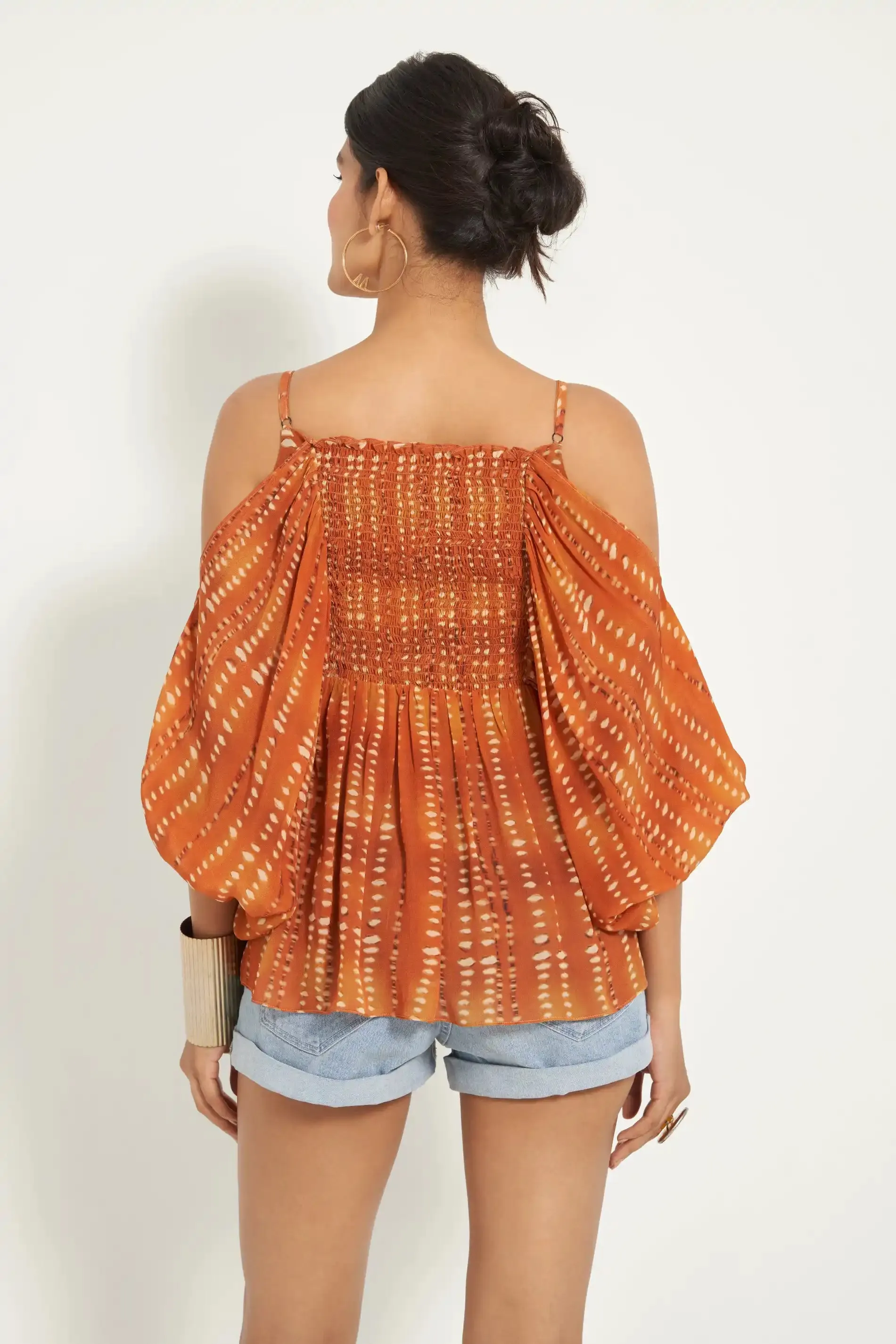 Burnt orange Off-Shoulder Smocked Top