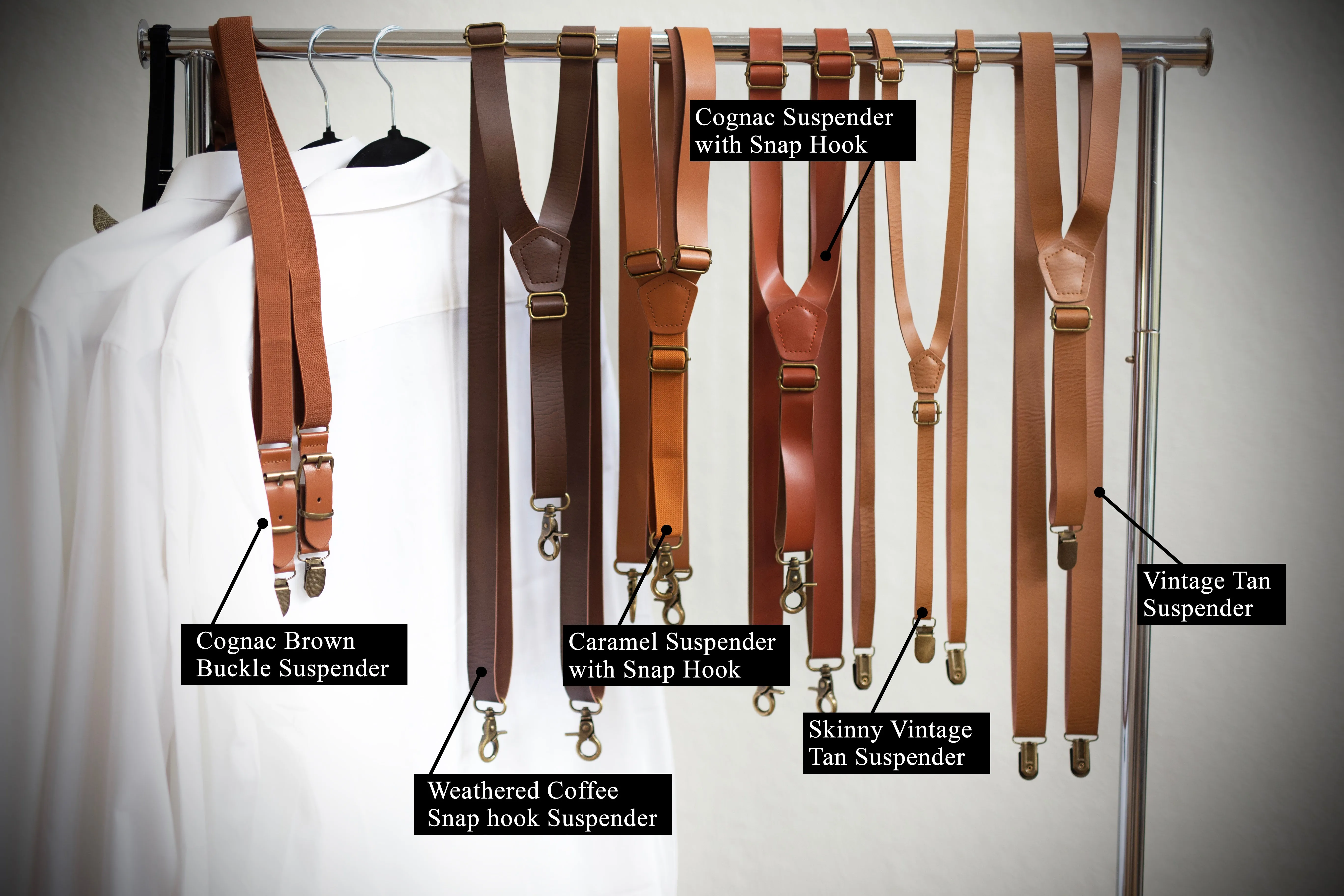 Caramel Skinny Suspenders with Dusty Blue Cotton Bow Tie
