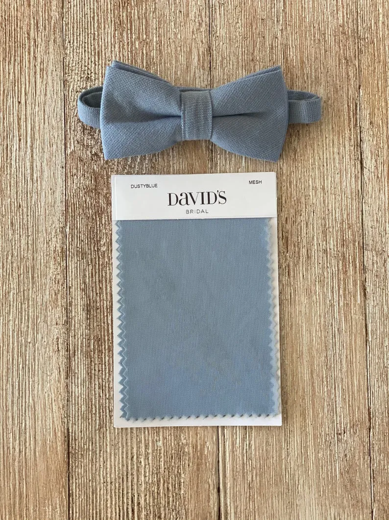 Caramel Skinny Suspenders with Dusty Blue Cotton Bow Tie