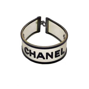 Chanel Vintage Clear and Black Rubber Logo Quatrefoil Bracelet