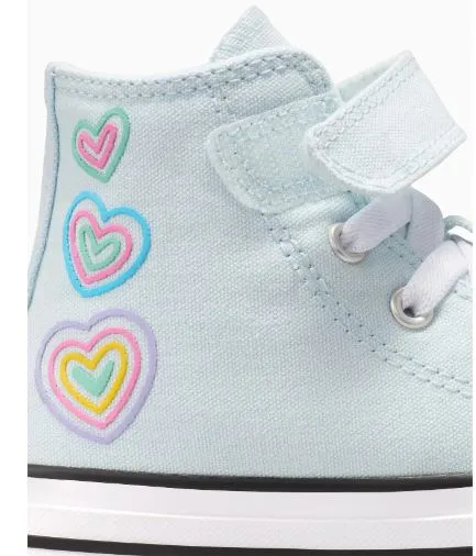 CONVERSE KID'S CHUCK TAYLOR ALL-STAR HEART PATCH LIGHT BLUE SNEAKER SHOES