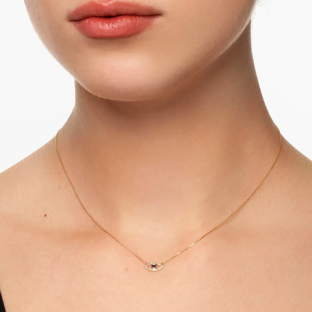 Diamond Evil Eye Necklace in 10k Gold