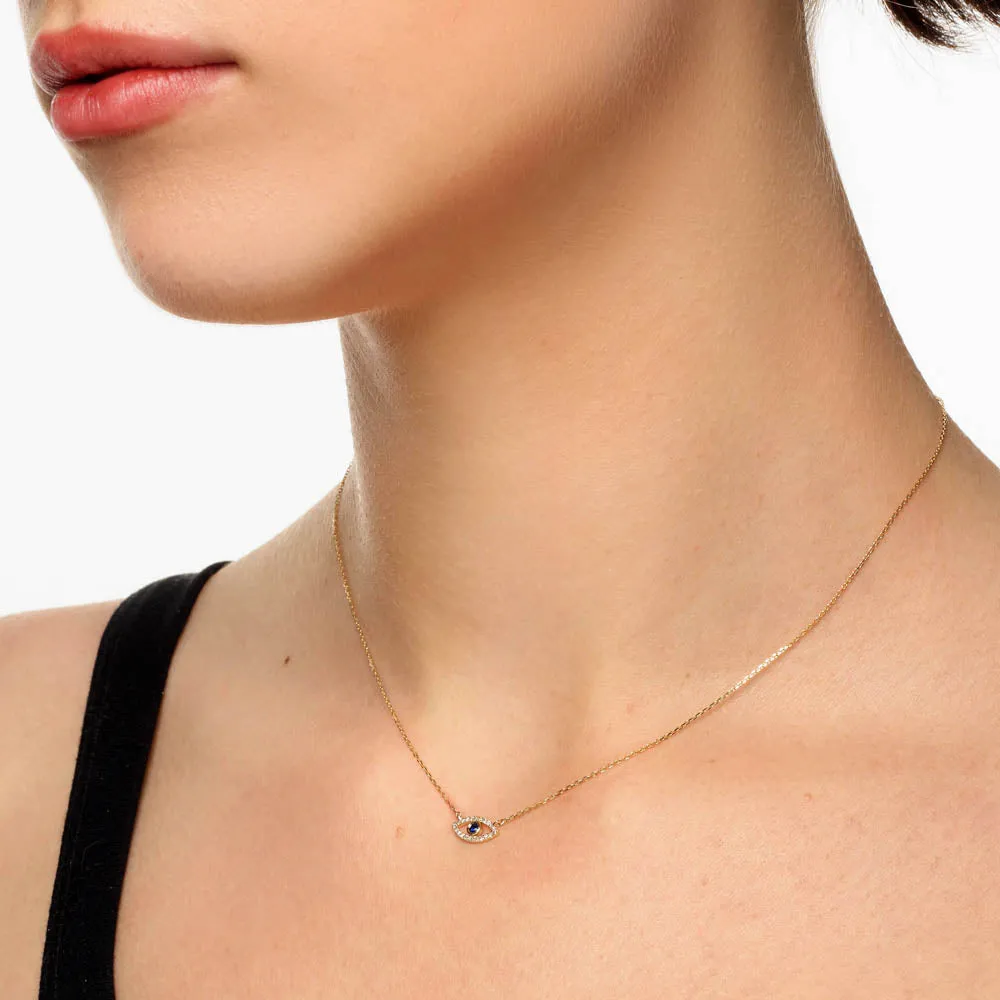 Diamond Evil Eye Necklace in 10k Gold