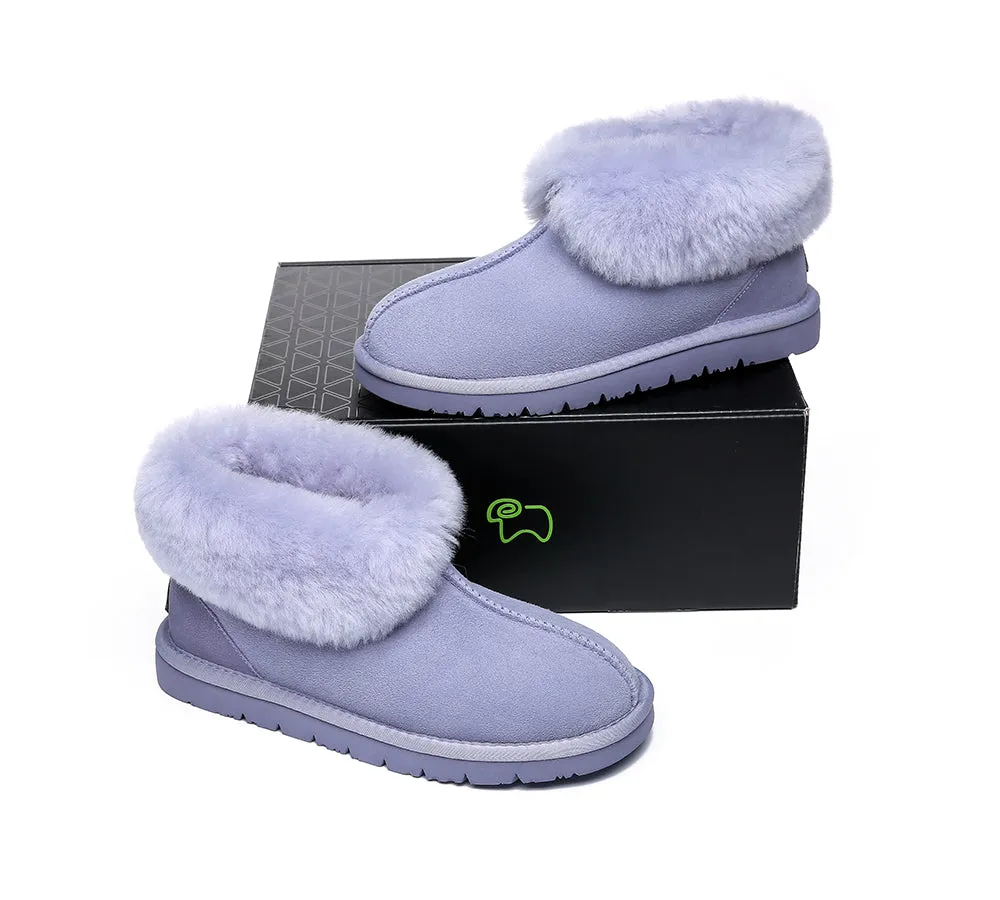 EVERAU® UGG Sheepskin Wool Collar Ankle Slippers Mallow