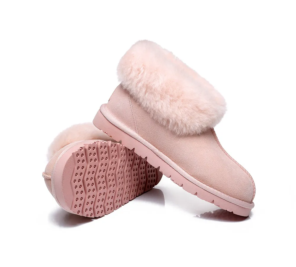 EVERAU® UGG Sheepskin Wool Collar Ankle Slippers Mallow