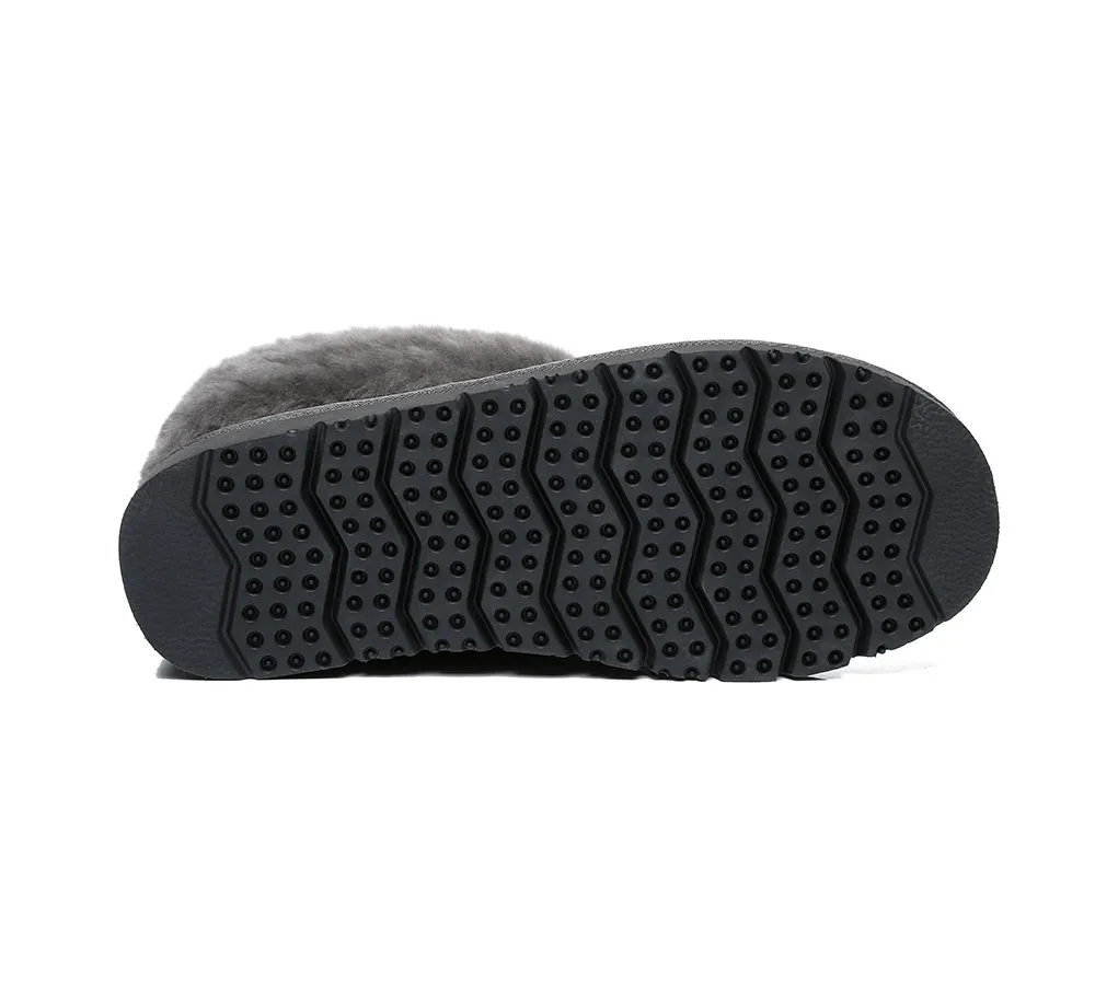EVERAU® UGG Sheepskin Wool Collar Ankle Slippers Mallow