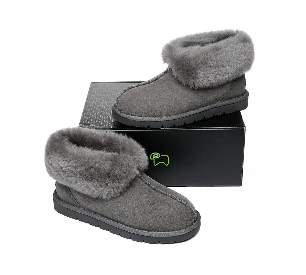 EVERAU® UGG Sheepskin Wool Collar Ankle Slippers Mallow