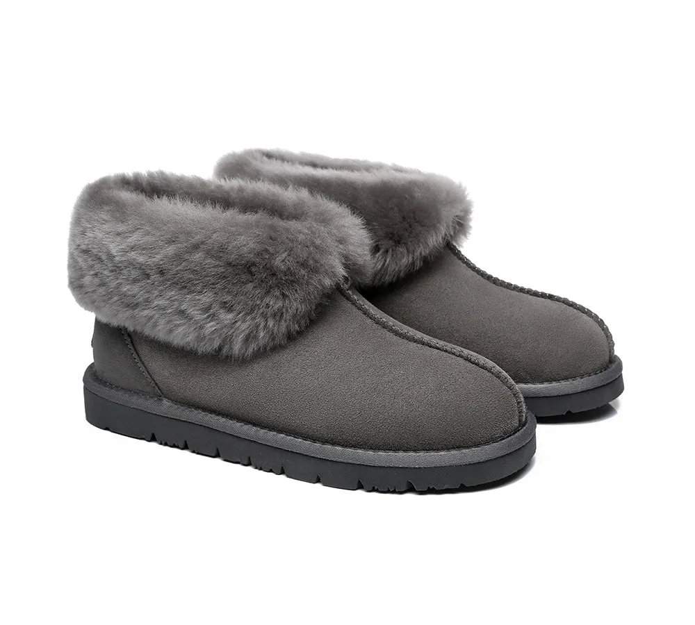 EVERAU® UGG Sheepskin Wool Collar Ankle Slippers Mallow