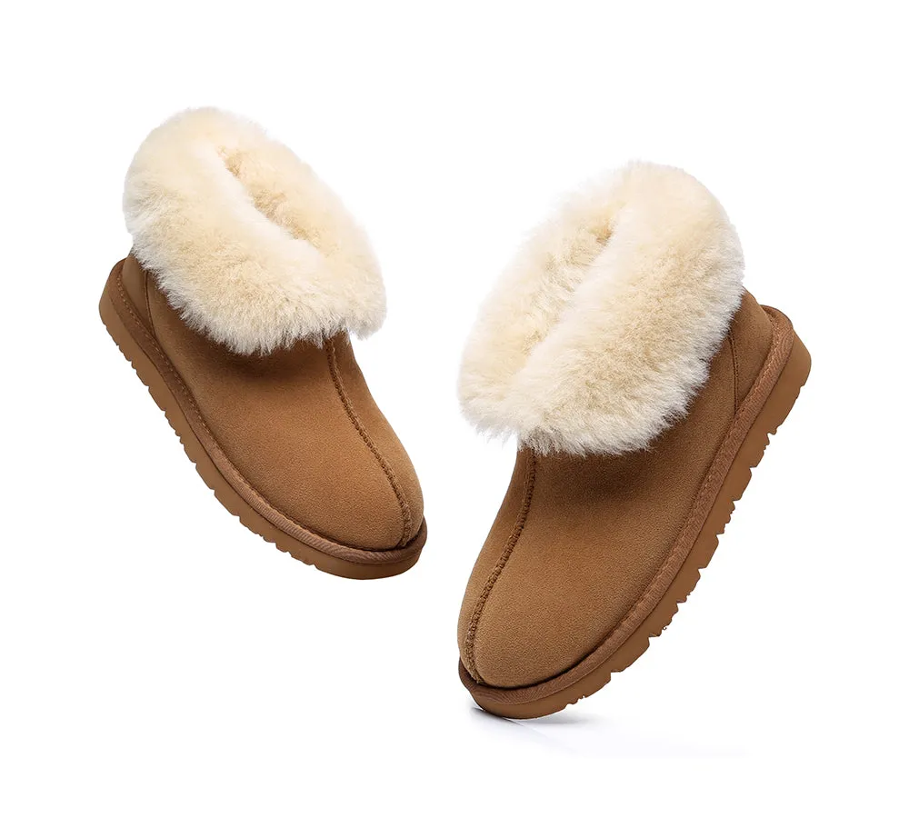 EVERAU® UGG Sheepskin Wool Collar Ankle Slippers Mallow