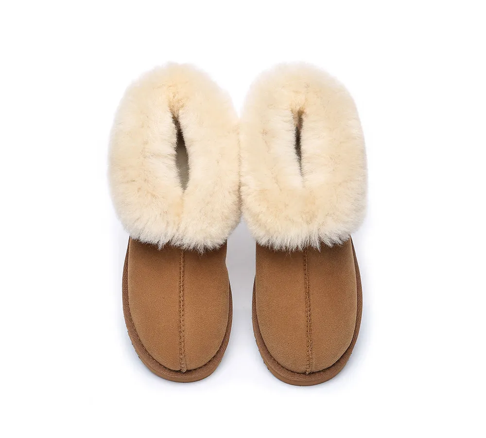 EVERAU® UGG Sheepskin Wool Collar Ankle Slippers Mallow