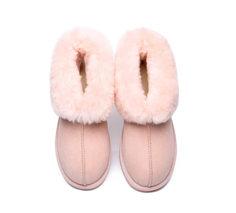 EVERAU® UGG Sheepskin Wool Collar Ankle Slippers Mallow