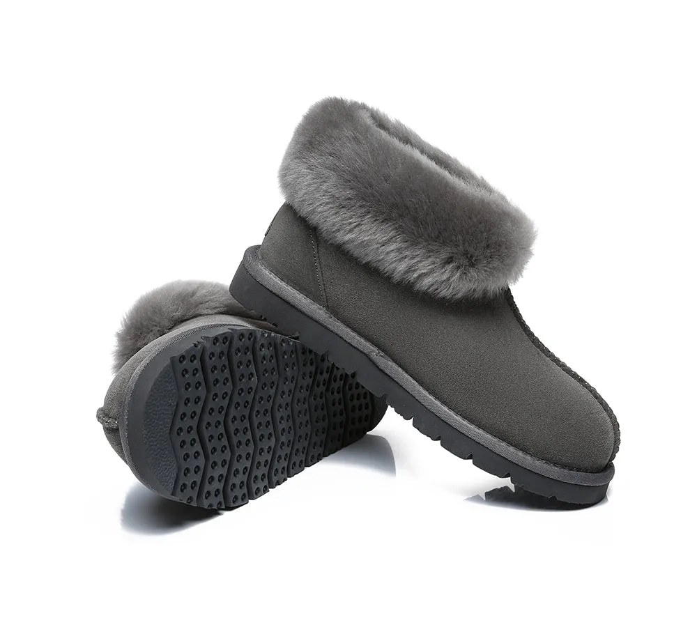 EVERAU® UGG Sheepskin Wool Collar Ankle Slippers Mallow