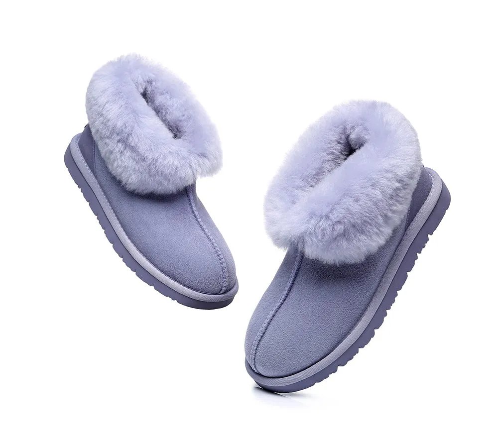 EVERAU® UGG Sheepskin Wool Collar Ankle Slippers Mallow