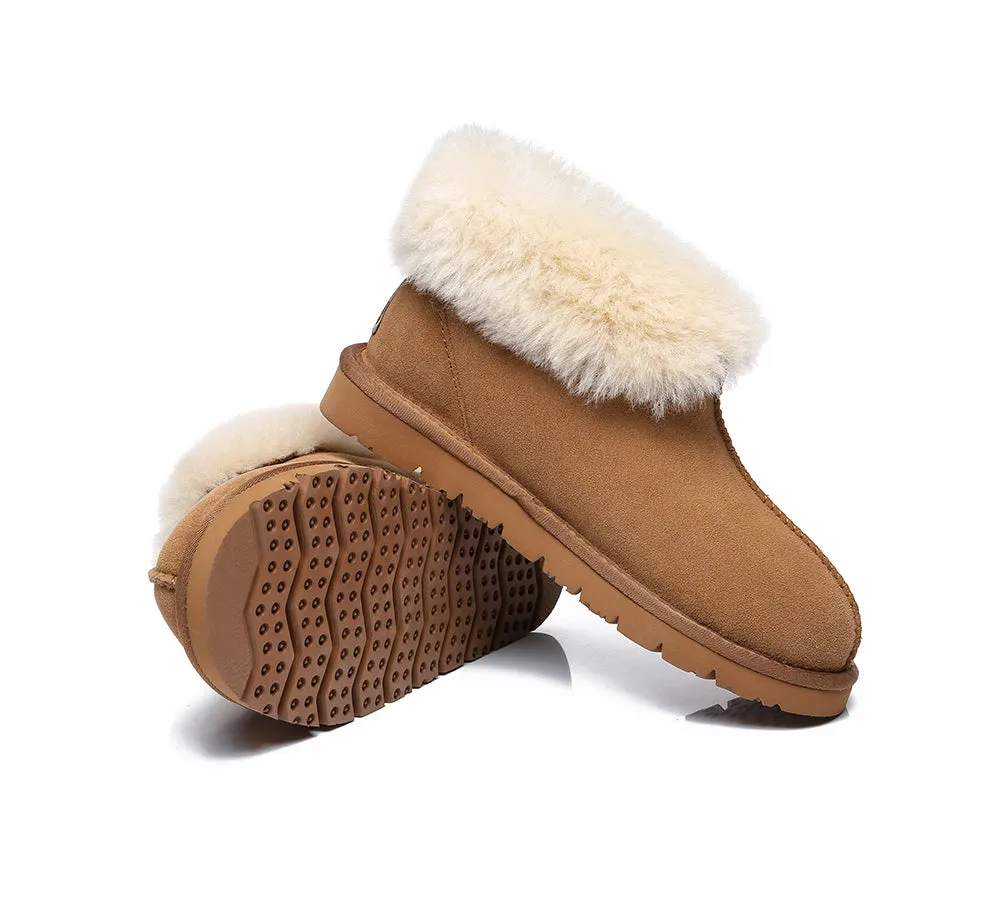 EVERAU® UGG Sheepskin Wool Collar Ankle Slippers Mallow