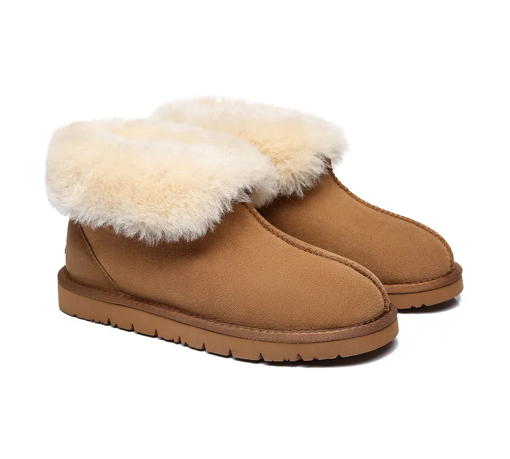 EVERAU® UGG Sheepskin Wool Collar Ankle Slippers Mallow