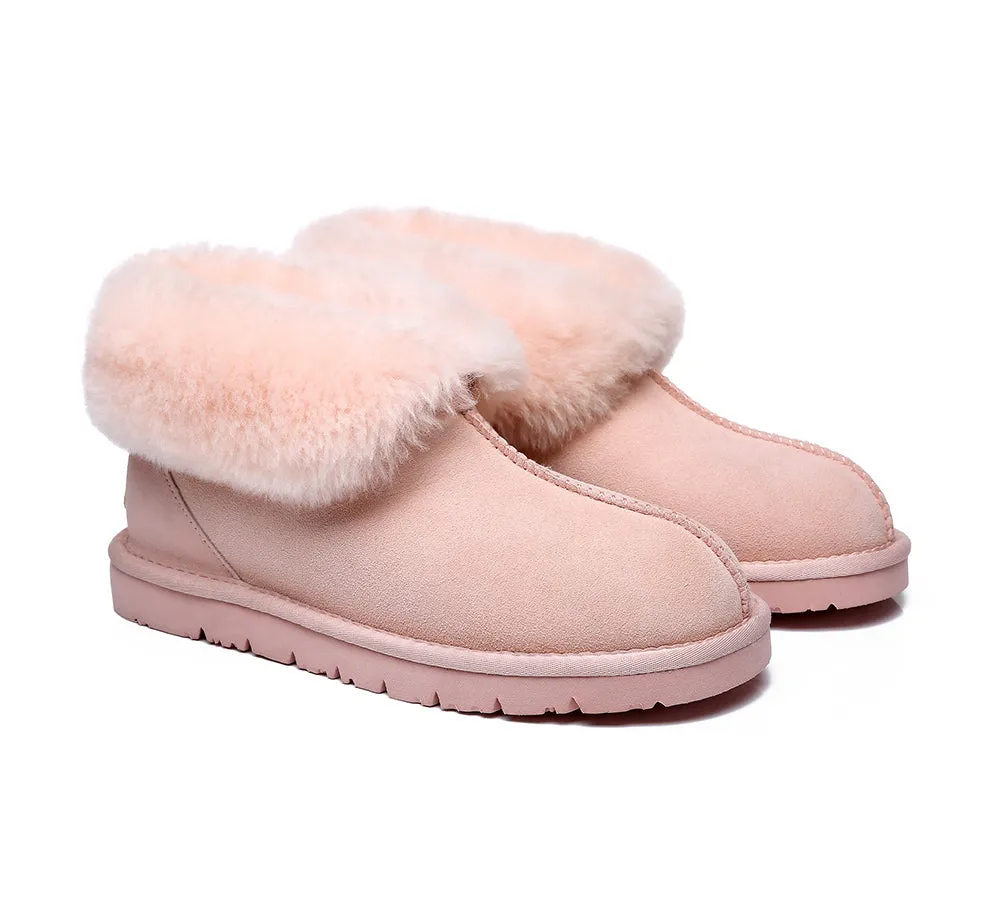 EVERAU® UGG Sheepskin Wool Collar Ankle Slippers Mallow