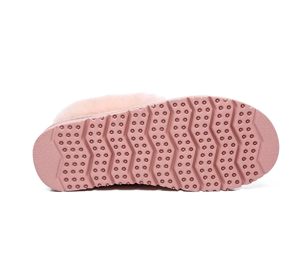 EVERAU® UGG Sheepskin Wool Collar Ankle Slippers Mallow