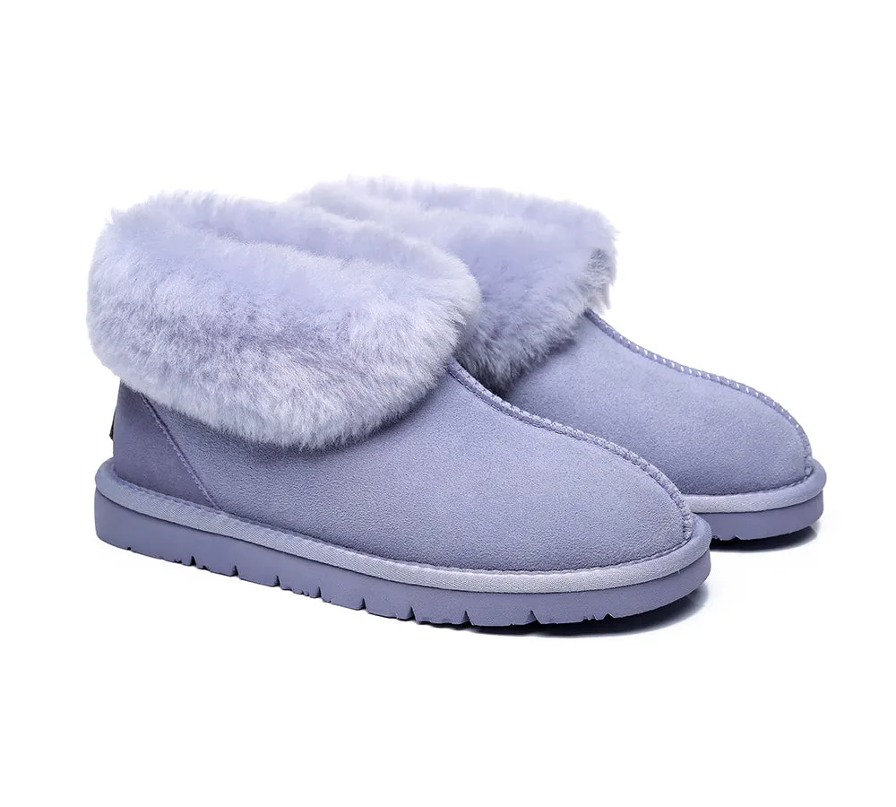 EVERAU® UGG Sheepskin Wool Collar Ankle Slippers Mallow