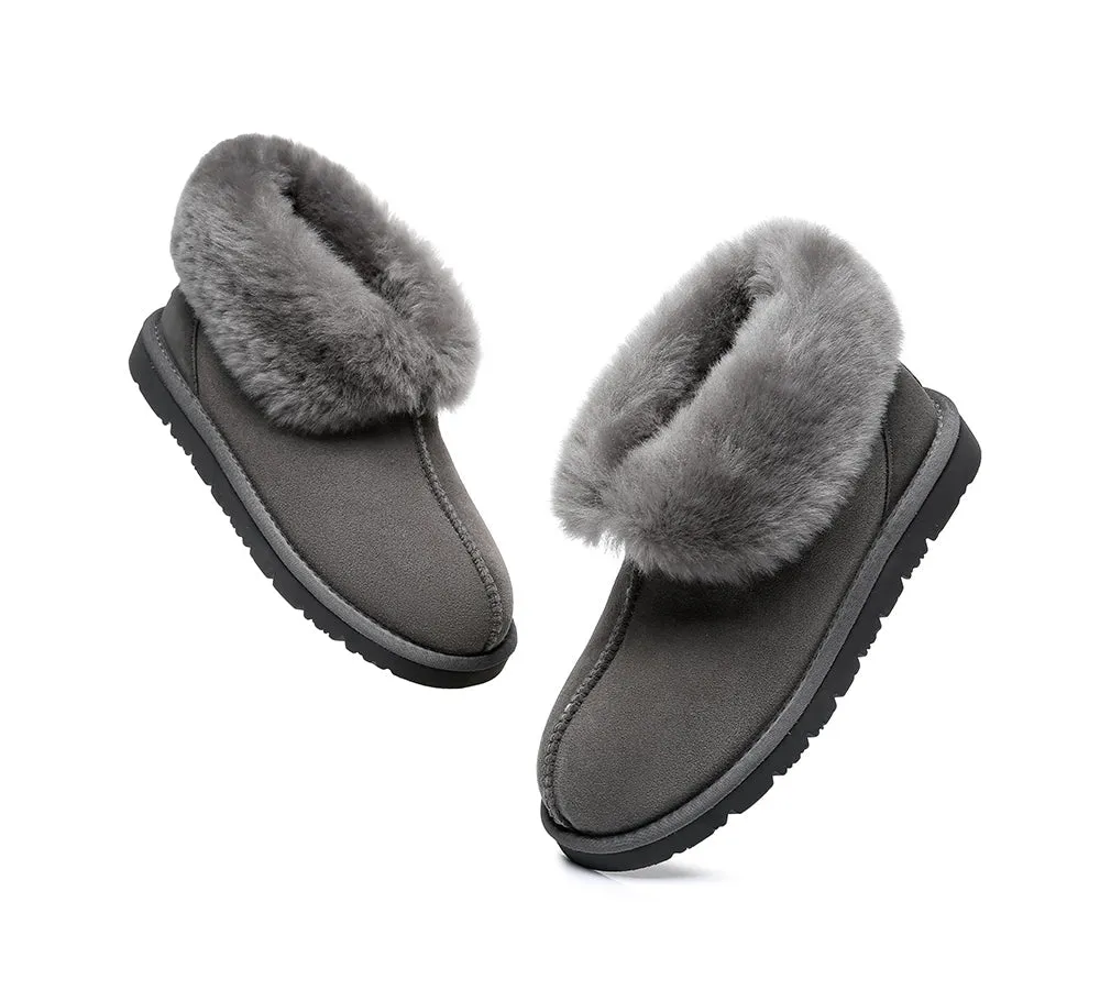 EVERAU® UGG Sheepskin Wool Collar Ankle Slippers Mallow
