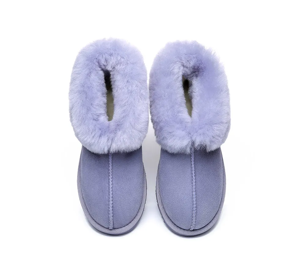 EVERAU® UGG Sheepskin Wool Collar Ankle Slippers Mallow