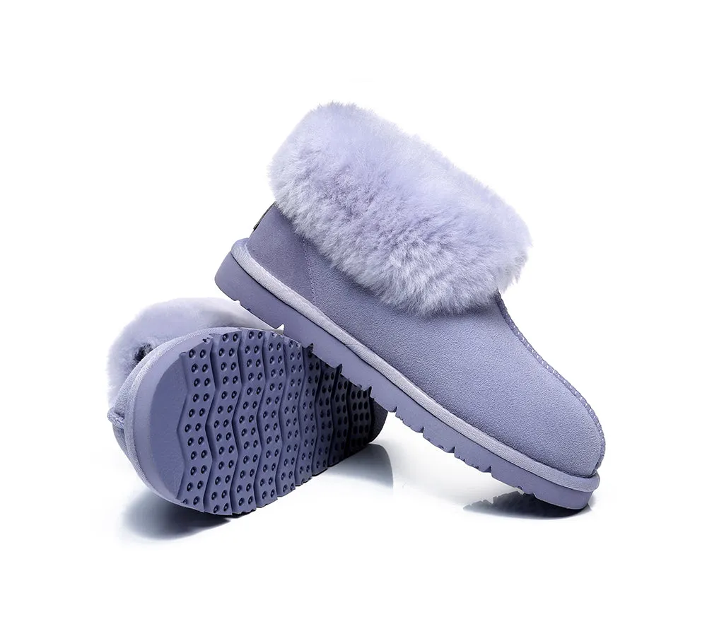 EVERAU® UGG Sheepskin Wool Collar Ankle Slippers Mallow