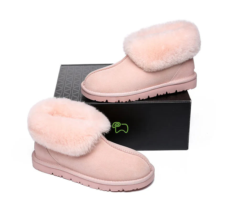 EVERAU® UGG Sheepskin Wool Collar Ankle Slippers Mallow