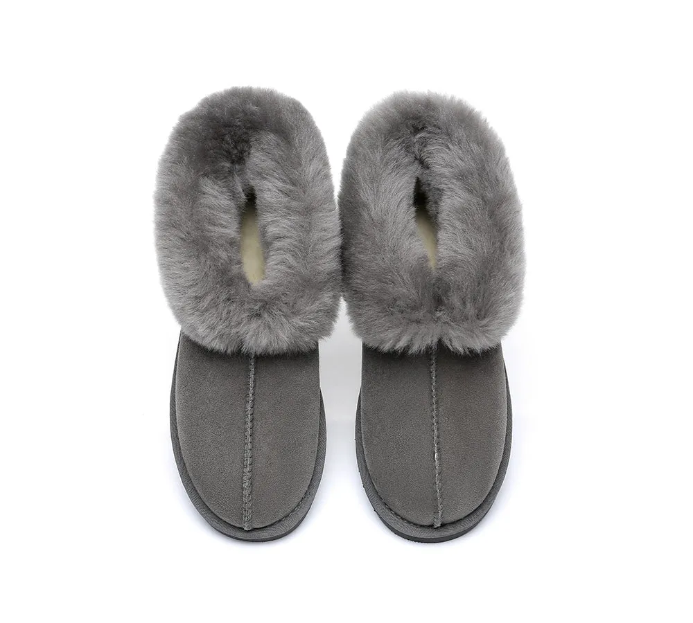 EVERAU® UGG Sheepskin Wool Collar Ankle Slippers Mallow