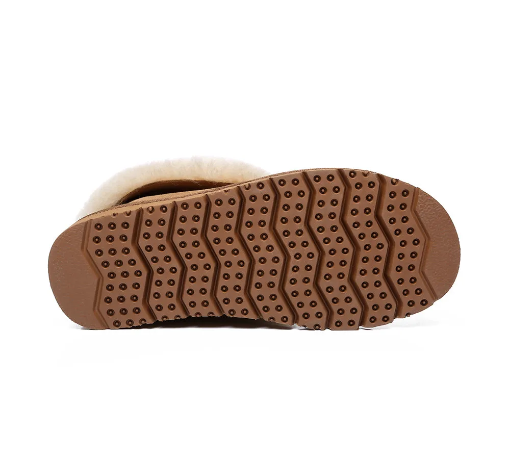 EVERAU® UGG Sheepskin Wool Collar Ankle Slippers Mallow