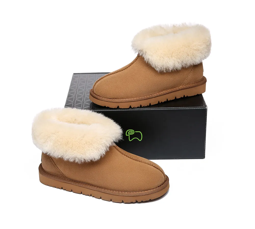 EVERAU® UGG Sheepskin Wool Collar Ankle Slippers Mallow