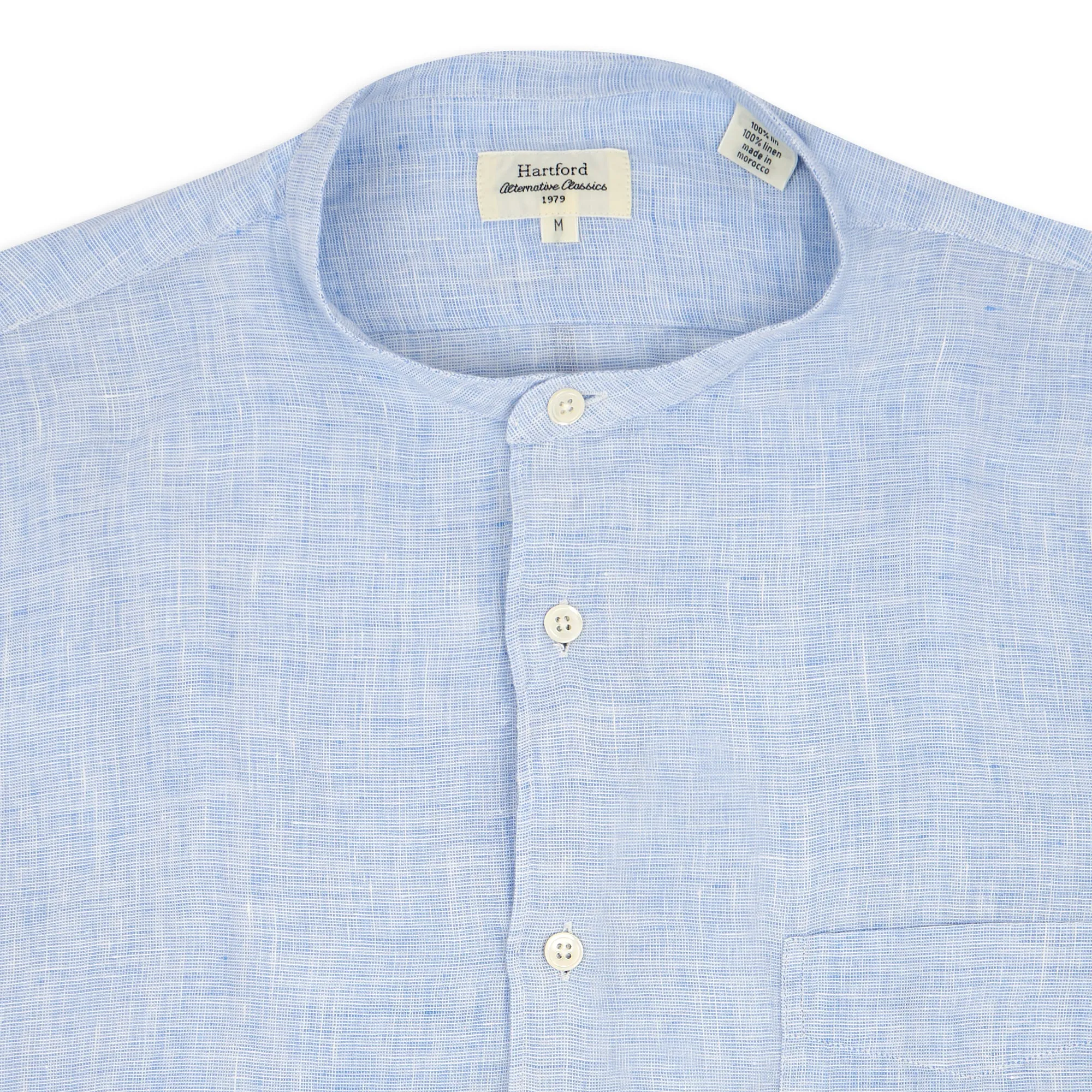 Hartford Premium Grandad Linen Shirt - Light Blue
