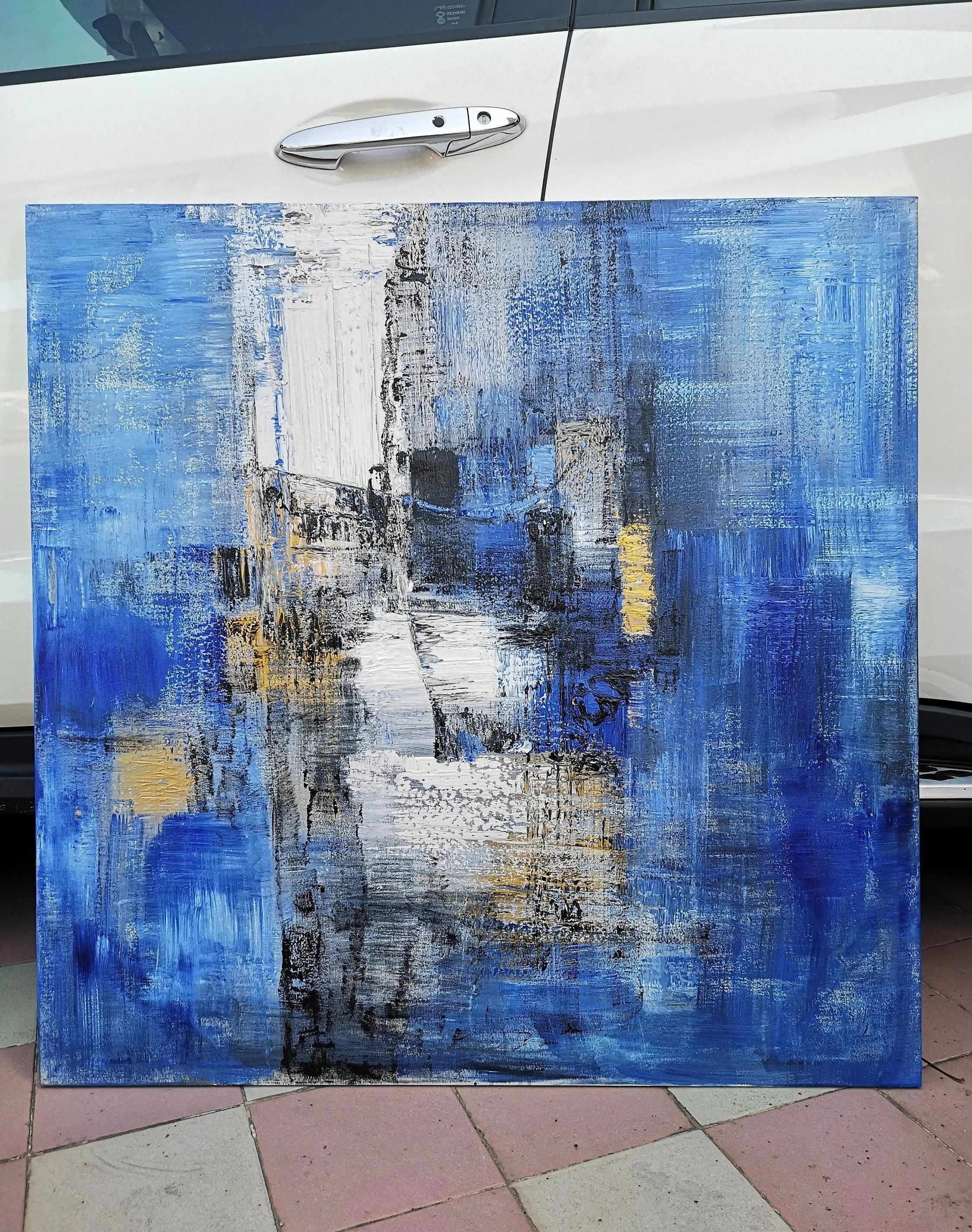 Large Blue Abstract Canvas Painting Minimalist Abstract Painting Dp133