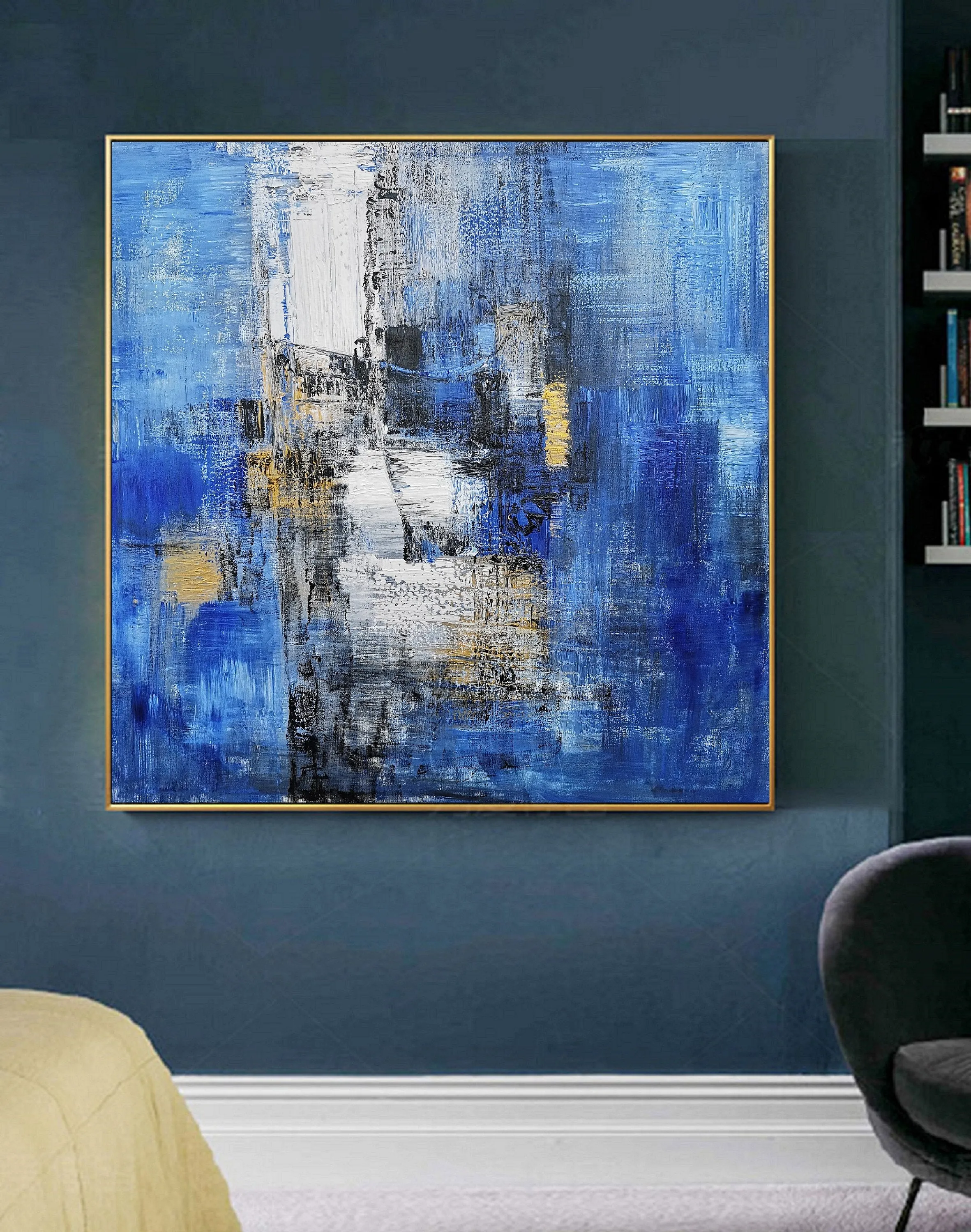 Large Blue Abstract Canvas Painting Minimalist Abstract Painting Dp133