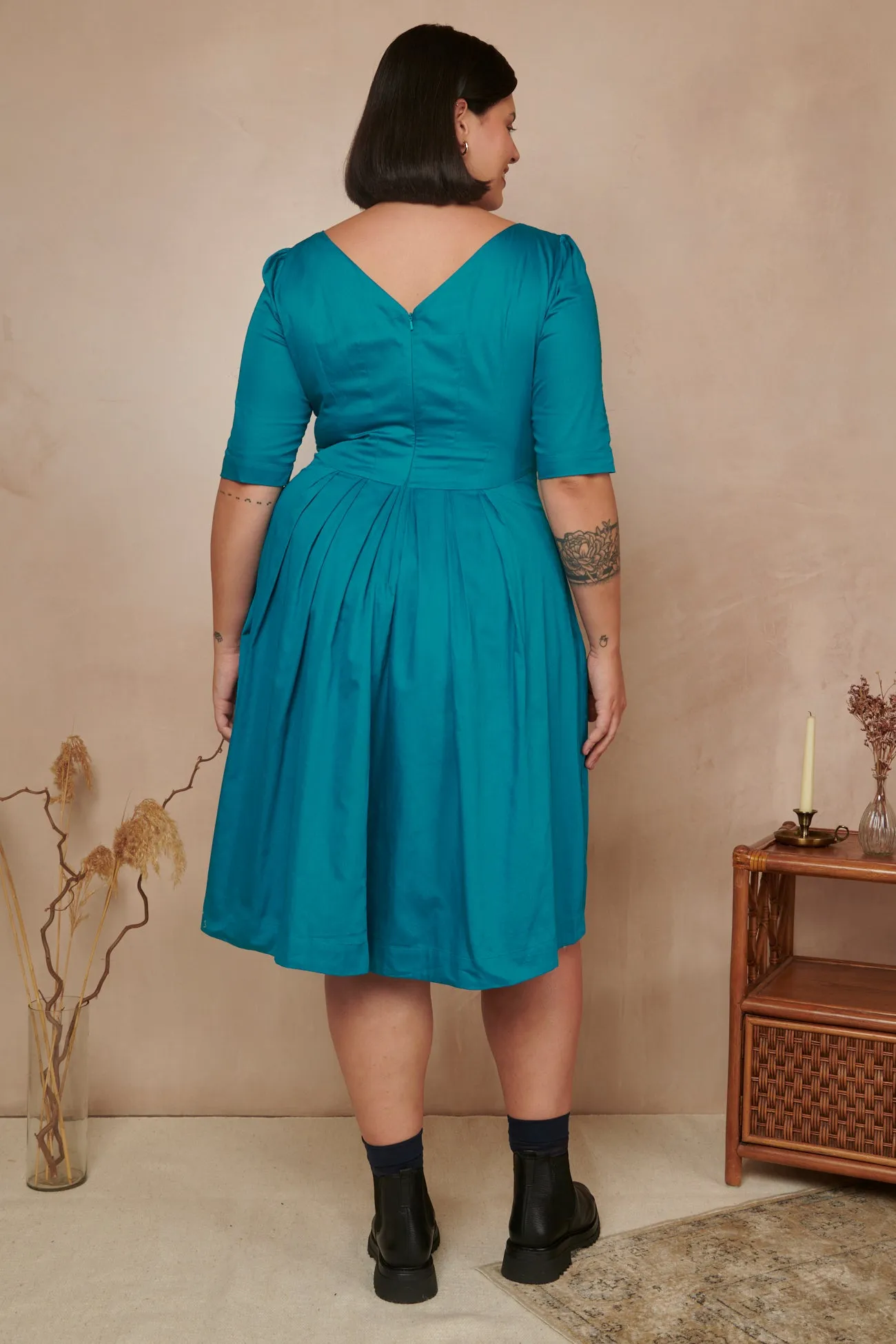 Louisa Cotton Satin Blue Topaz Dress