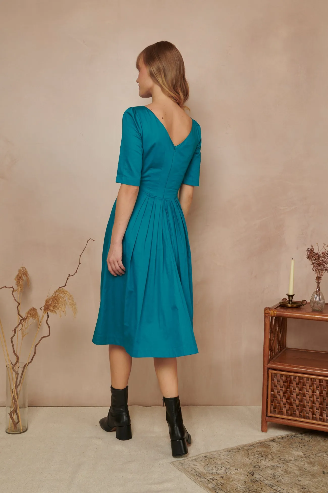 Louisa Cotton Satin Blue Topaz Dress