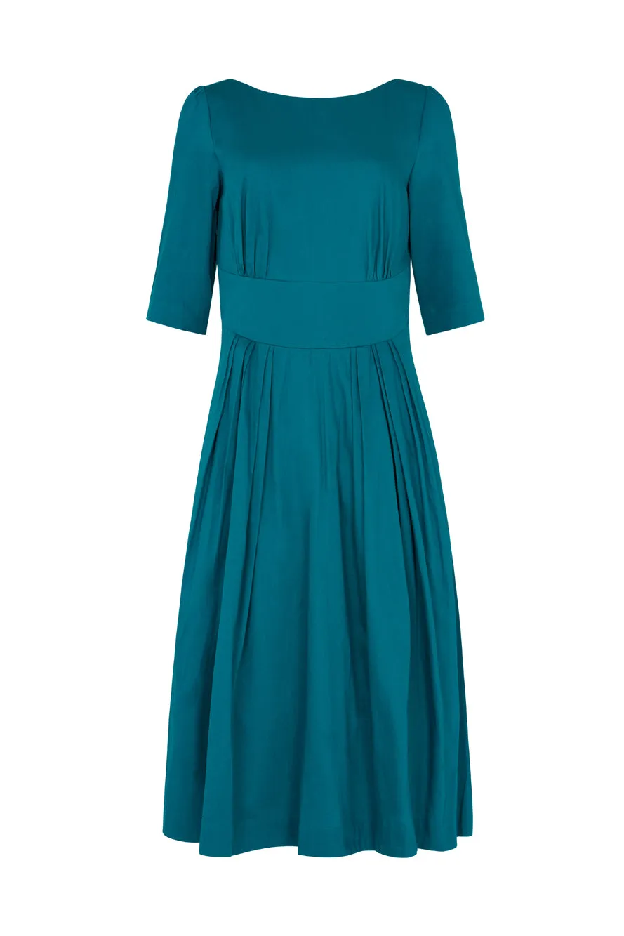 Louisa Cotton Satin Blue Topaz Dress